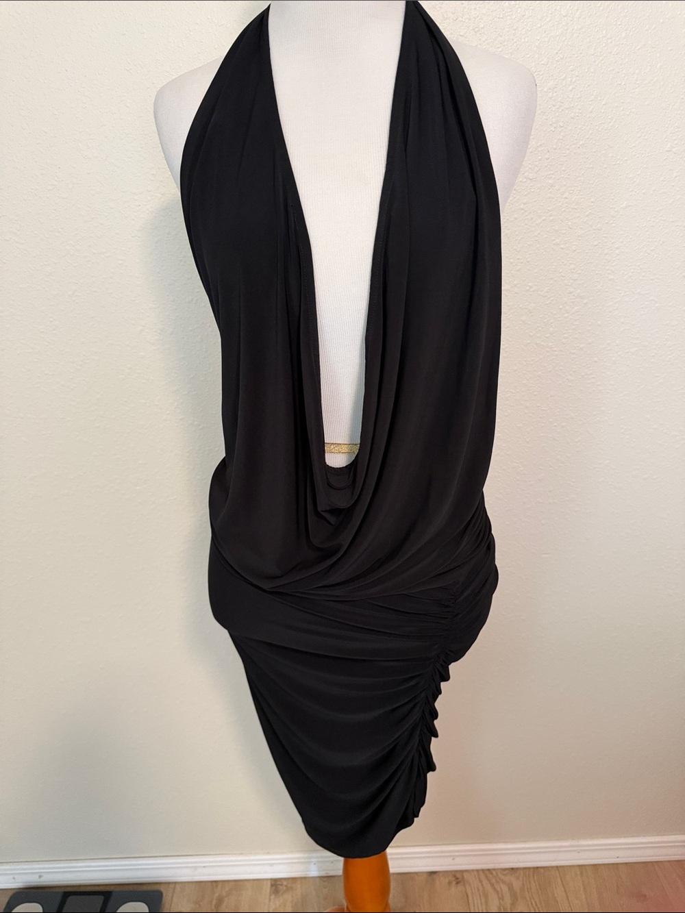 Olivaceous Black Draped Halter Backless Bodycon Dress